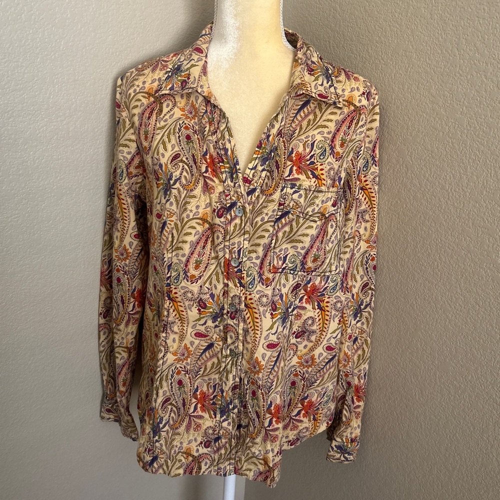 Sundance Cream Paisley Floral Button-Up with Multicolor Accents size 12